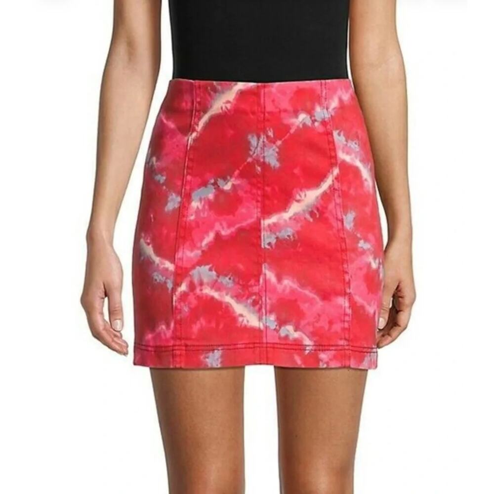 Free People Femme Denim Mini Skirt Flamingo Flame Size 8